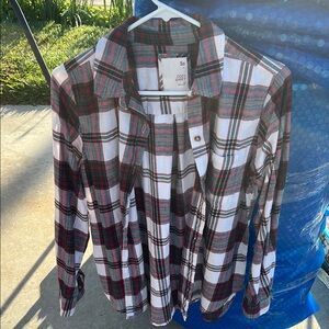 Men's Plaid Shirt - Red, Green, and White